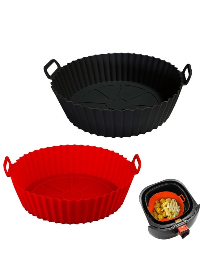 هومستر 2 قطعة من بطانة السيليكون المستديرة لفرن التسخين بالهواء، وعاء سيليكون قابل لإعادة الاستخدام للخبز، وعاء خبز سيليكون غير لاصق قابل للإرفاق لفرن التسخين بالهواء/الفرن/الميكروويف، بديلًا لورق الباستا، أحمر/أسود، 20 × 5 سم - Image 1